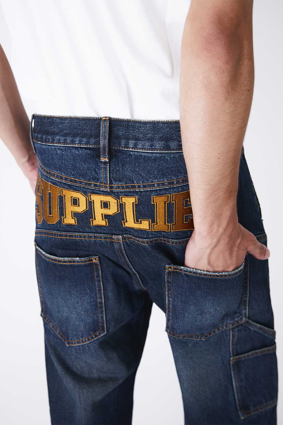 Back Logo Double Knee Denim Pants