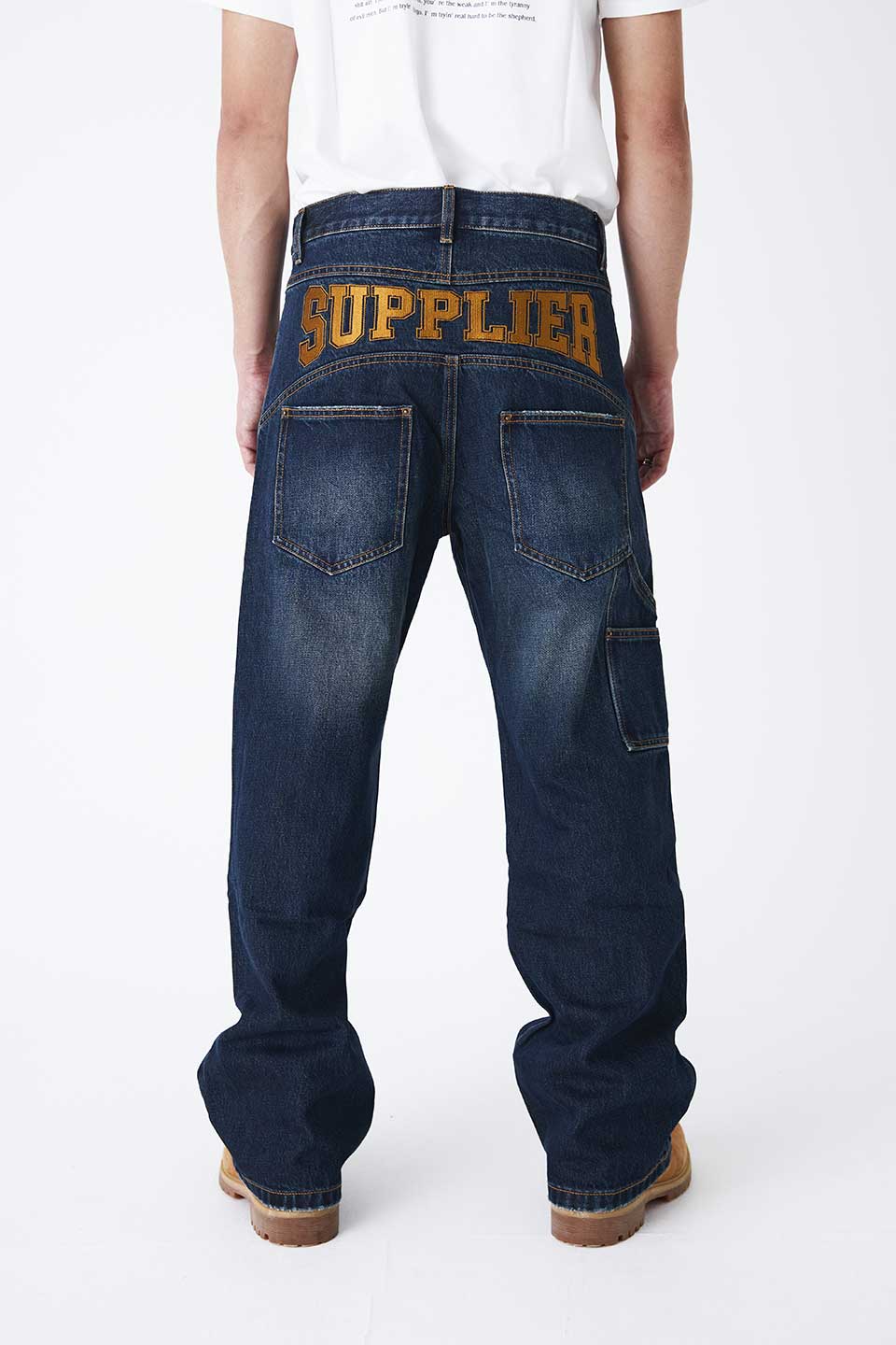 Back Logo Double Knee Denim Pants