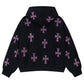 Black X Pink Allover Cross Rhinestone Zip Hoodie