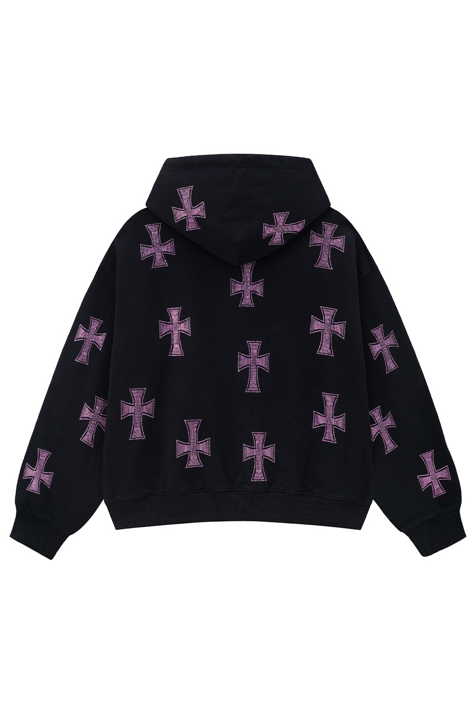 Black X Pink Allover Cross Rhinestone Zip Hoodie