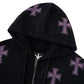 Black X Pink Allover Cross Rhinestone Zip Hoodie