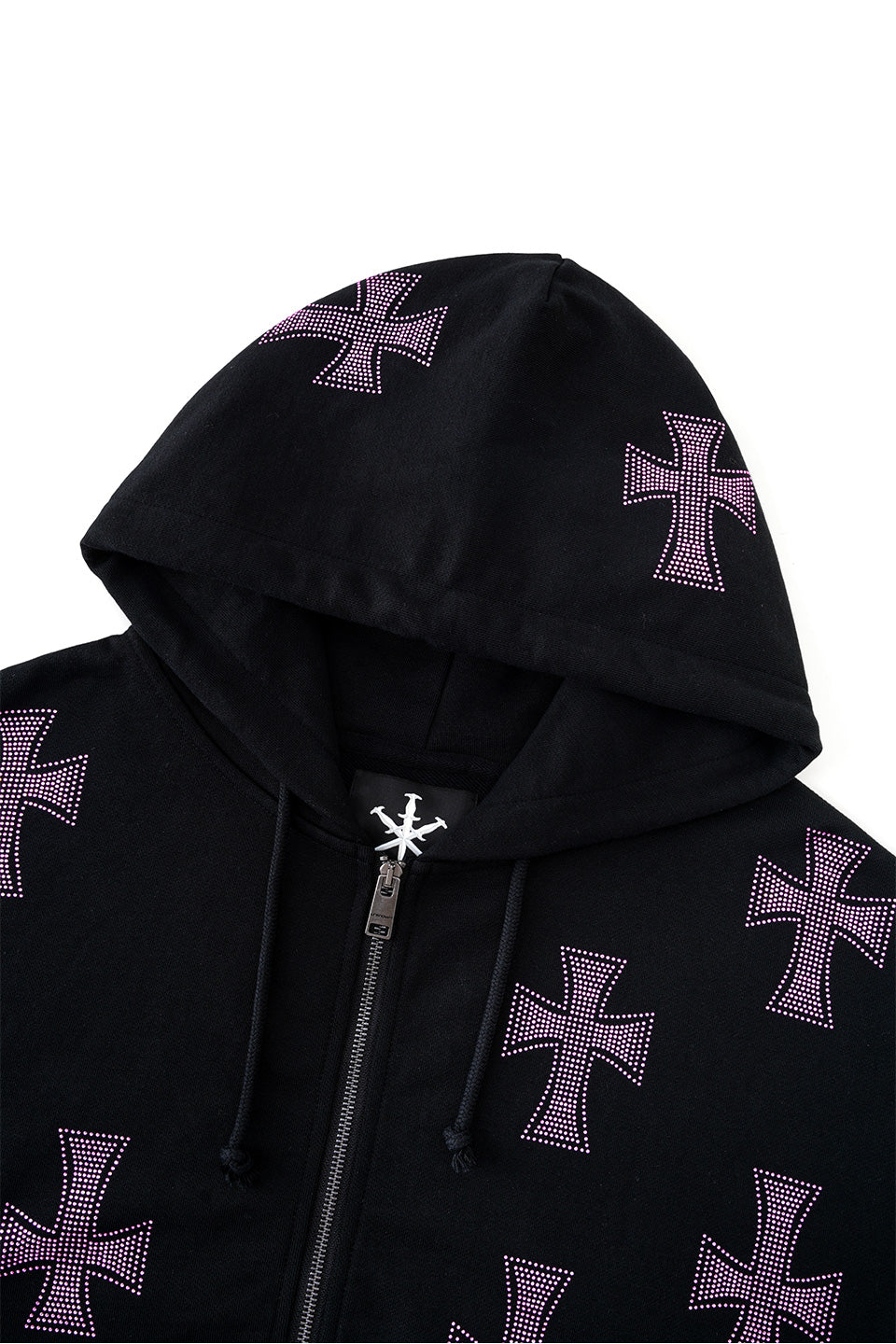 Black X Pink Allover Cross Rhinestone Zip Hoodie