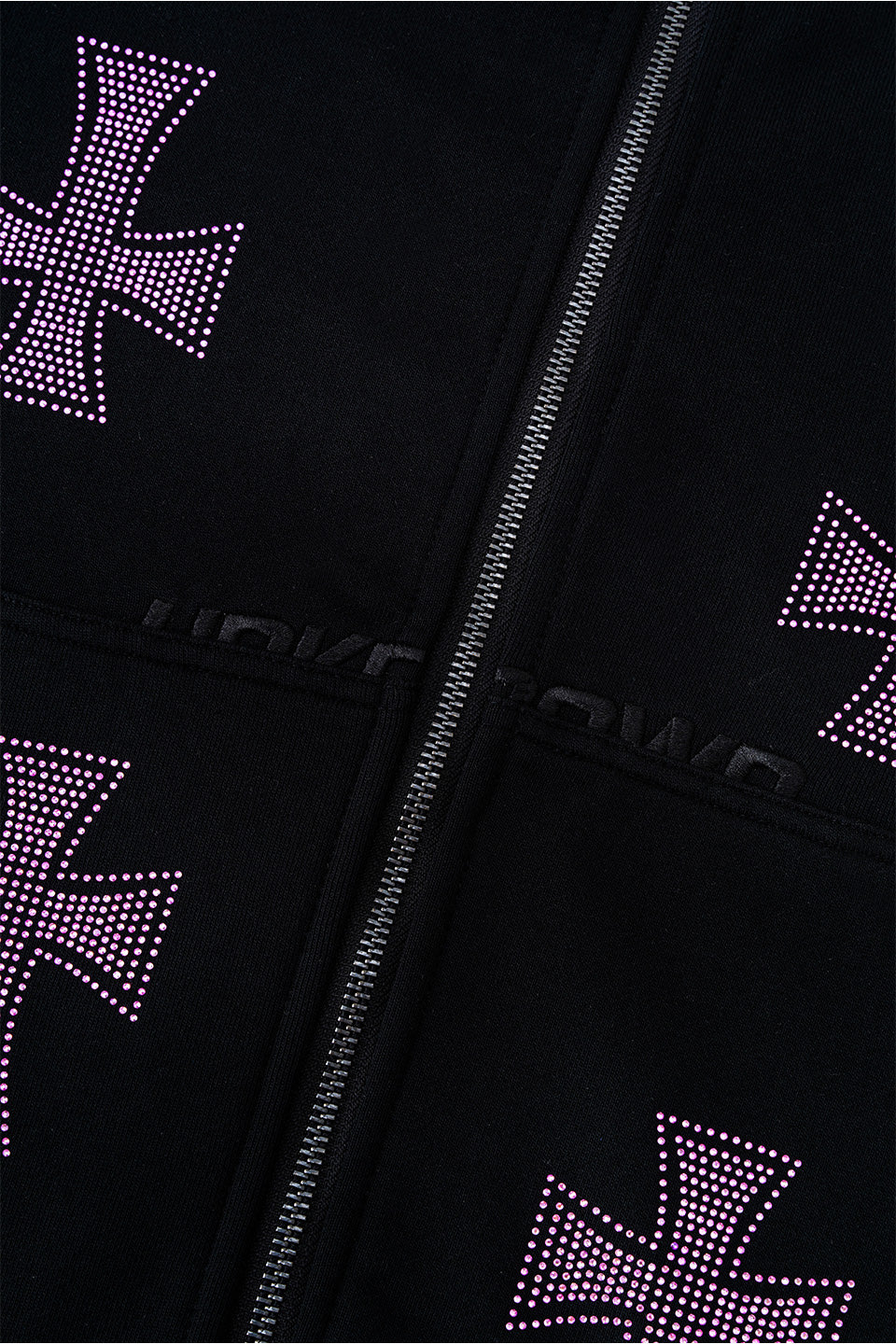 Black X Pink Allover Cross Rhinestone Zip Hoodie