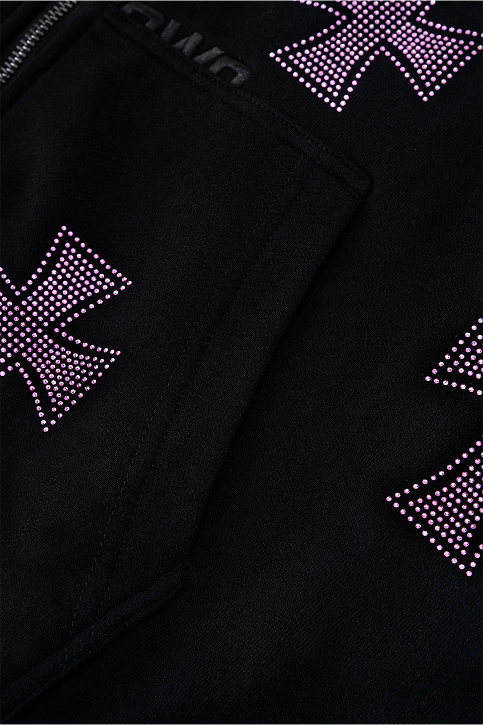 Black X Pink Allover Cross Rhinestone Zip Hoodie