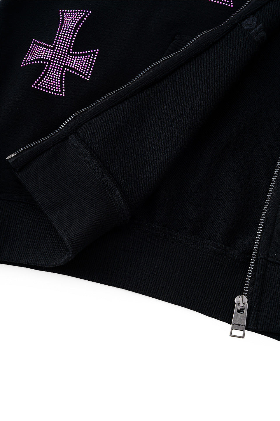Black X Pink Allover Cross Rhinestone Zip Hoodie