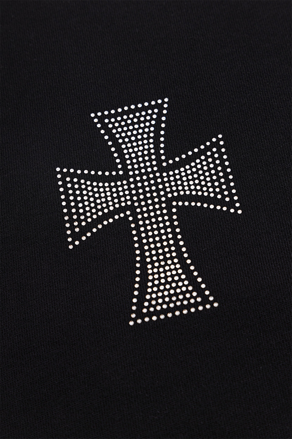 Black X Silver Allover Cross Rhinestone Faux Fur Zip Hoodie