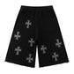 Black X Silver Allover Rhinestone Baggy Sweat Shorts
