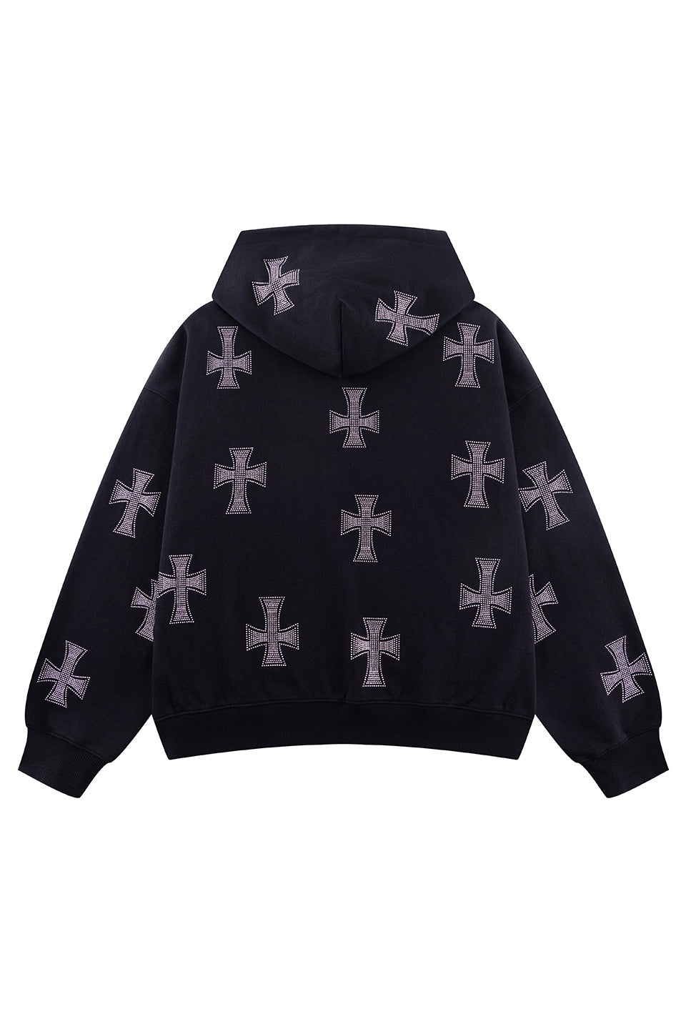 Black X Pink Allover Cross Rhinestone Zip Hoodie