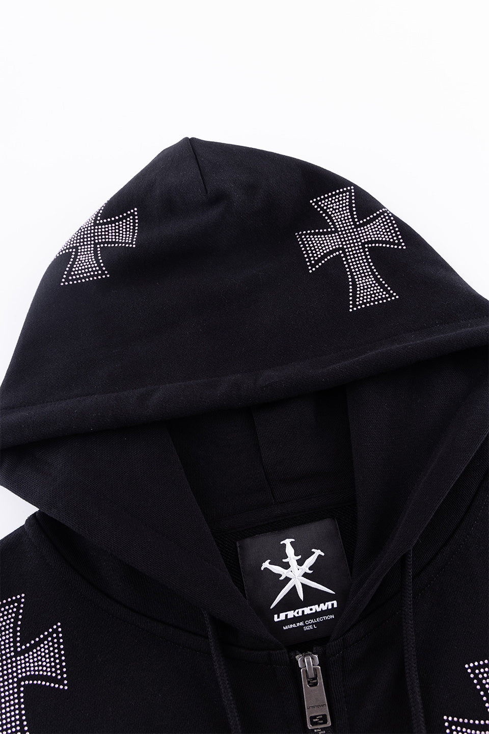 Black X Pink Allover Cross Rhinestone Zip Hoodie