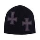 Black X Pink Cross Rhinestone Beanie