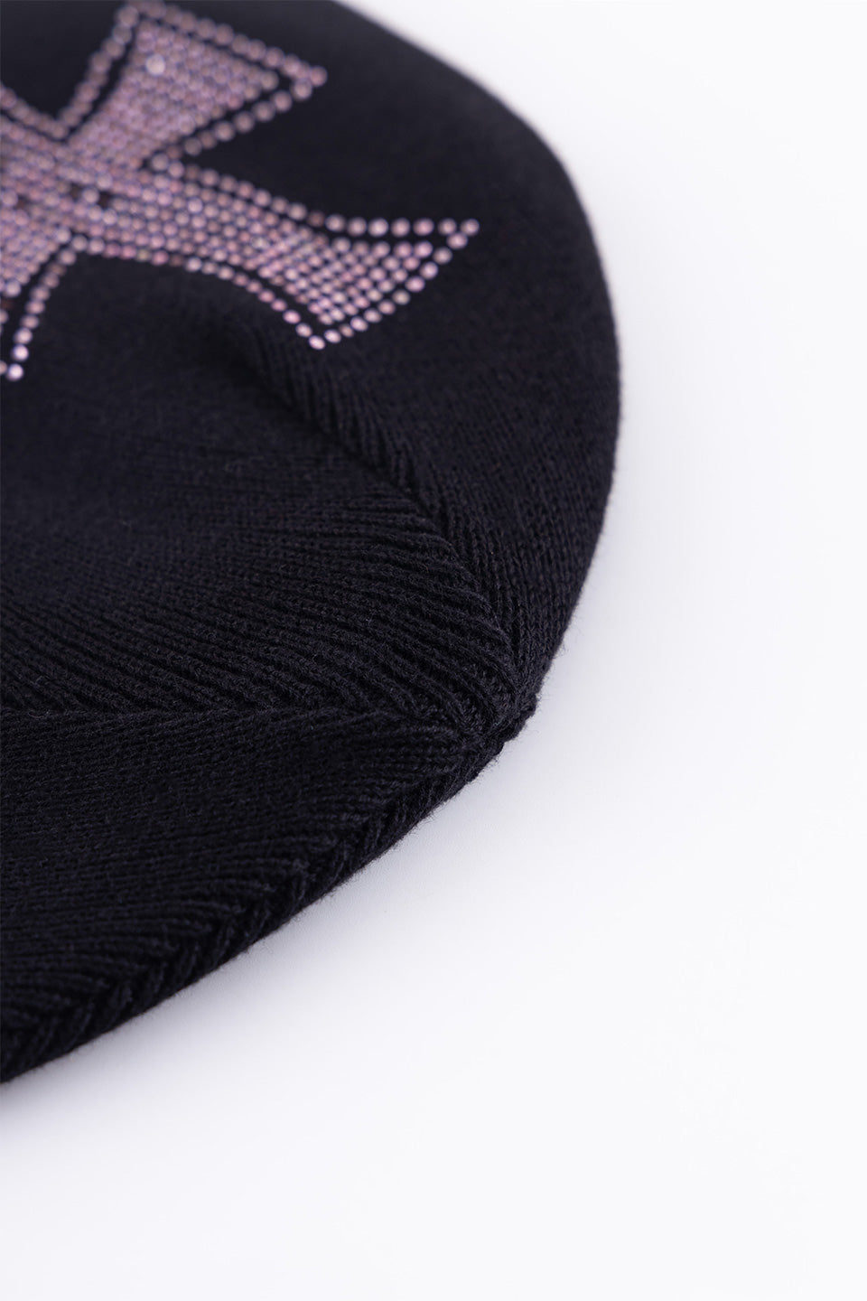 Black X Pink Cross Rhinestone Beanie