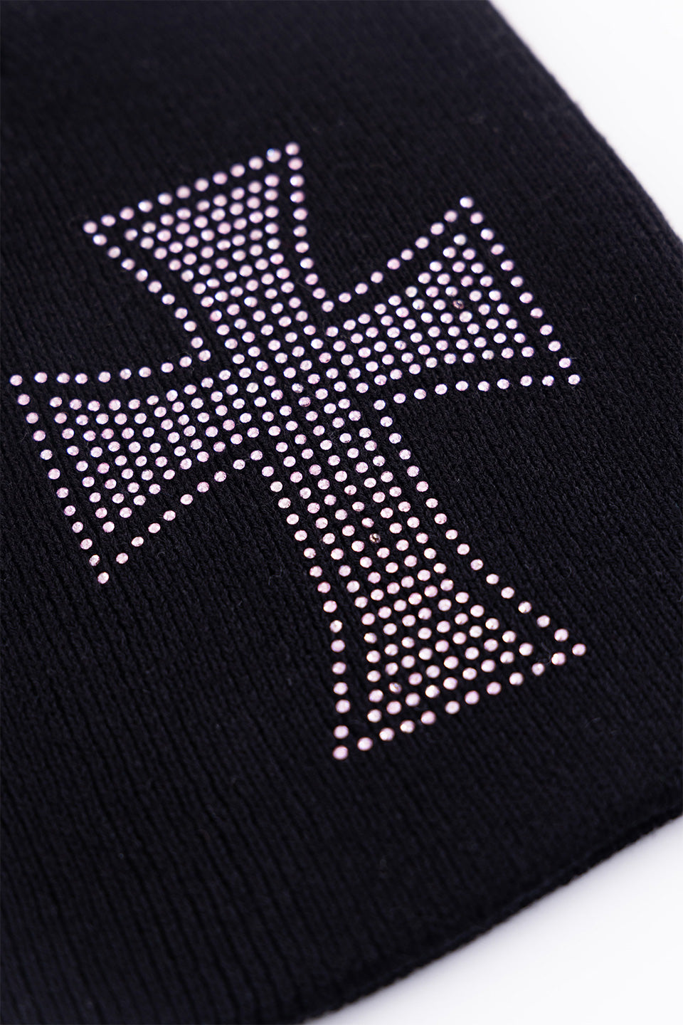 Black X Pink Cross Rhinestone Beanie