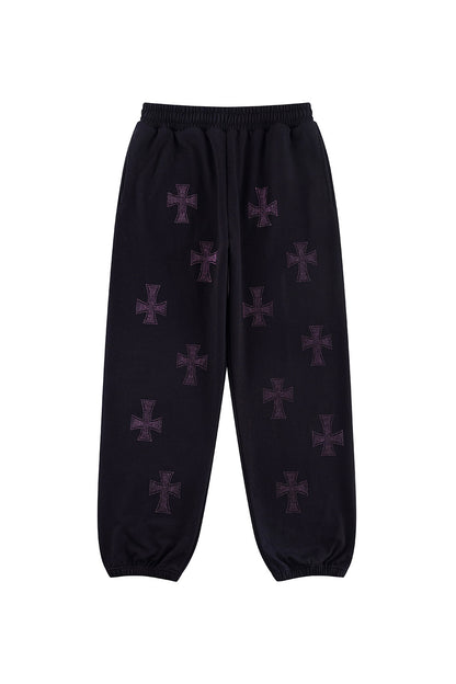 Black x Purple Cross Rhinestone Jogger