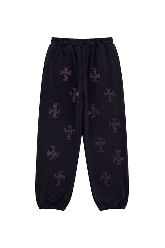 Black x Purple Cross Rhinestone Jogger