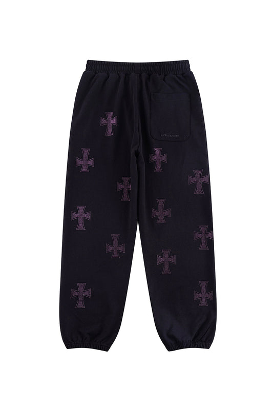Black x Purple Cross Rhinestone Jogger