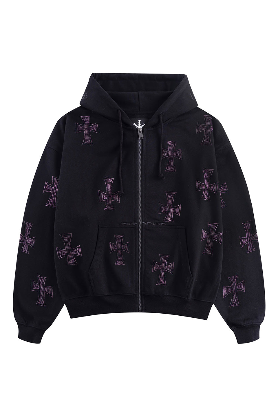 Black x Purple Cross Rhinestone Zip Hoodie