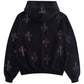 Black x Purple Cross Rhinestone Zip Hoodie
