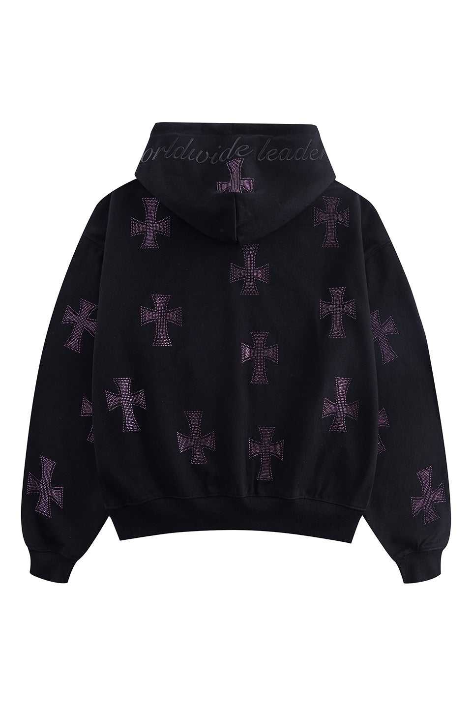 Black x Purple Cross Rhinestone Zip Hoodie