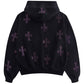 Black X Purple Cross Rhinestone Zip Hoodie