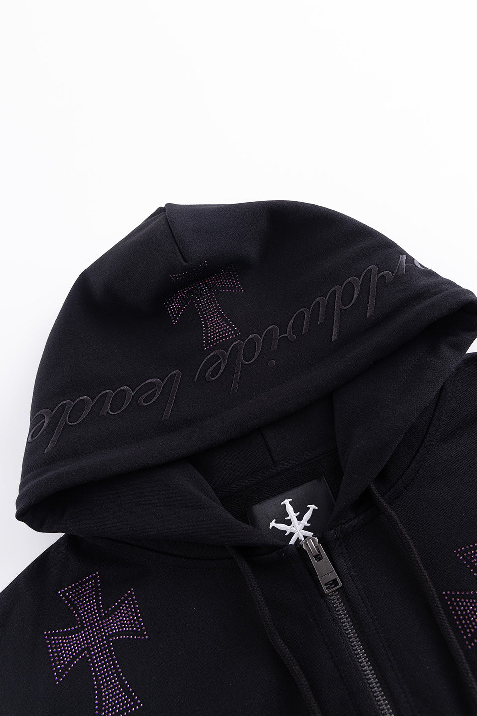 Black x Purple Cross Rhinestone Zip Hoodie