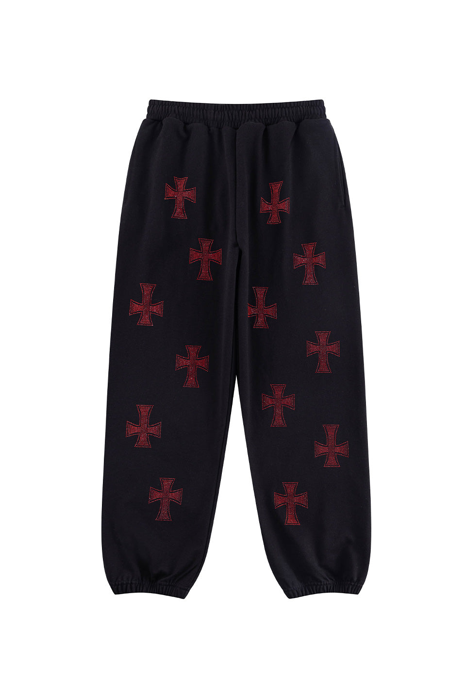 Black x Red Cross Rhinestone Jogger