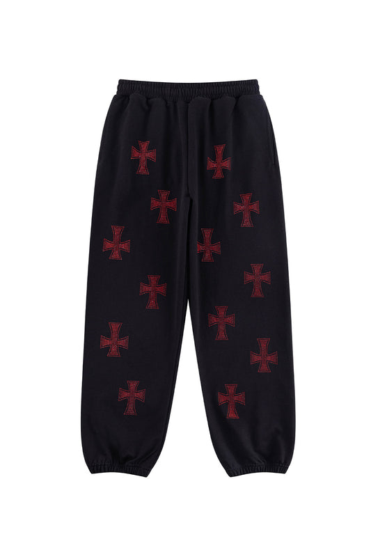Black x Red Cross Rhinestone Jogger