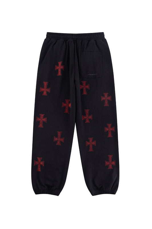 Black x Red Cross Rhinestone Jogger