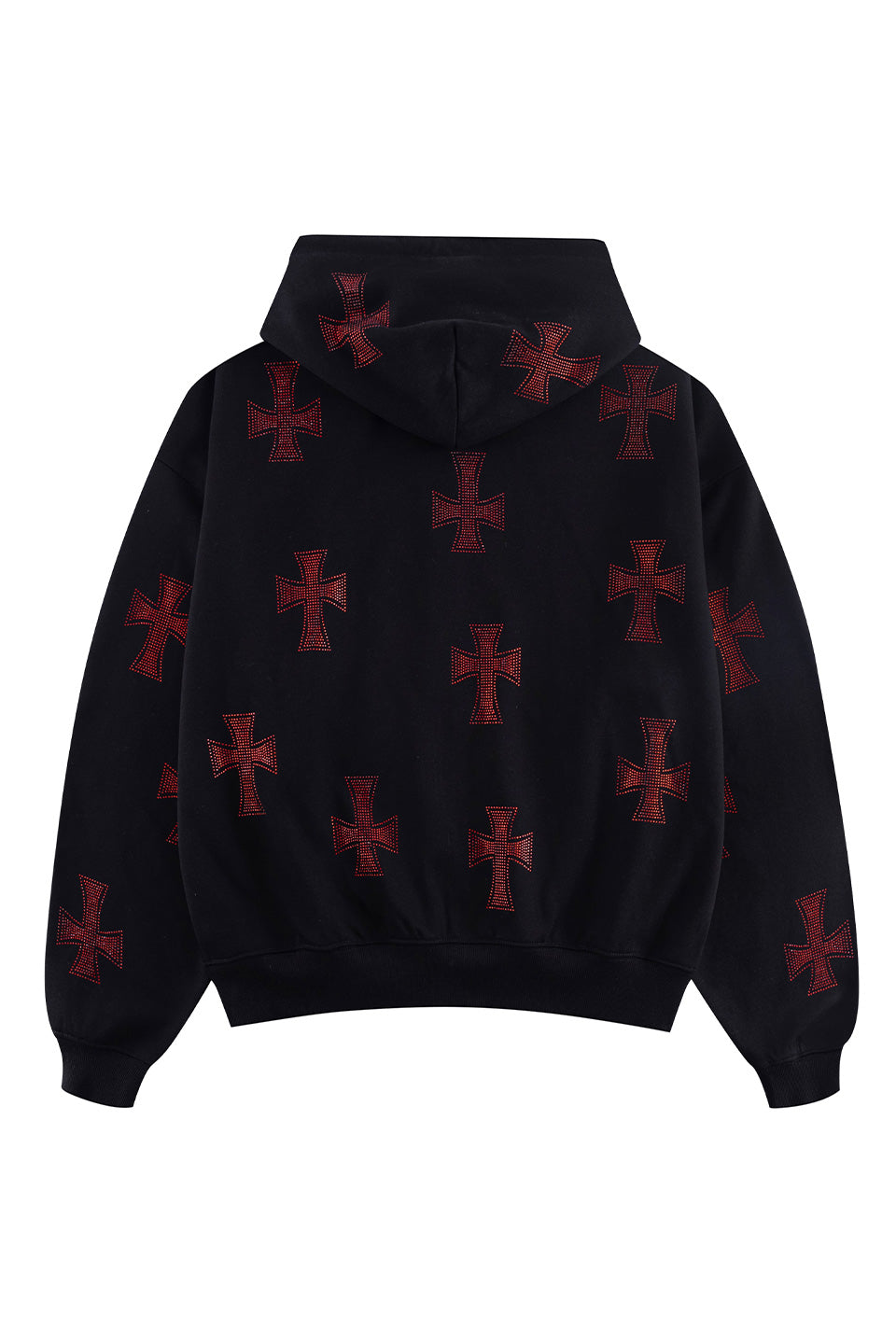 Black x Red Cross Rhinestone Zip Hoodie