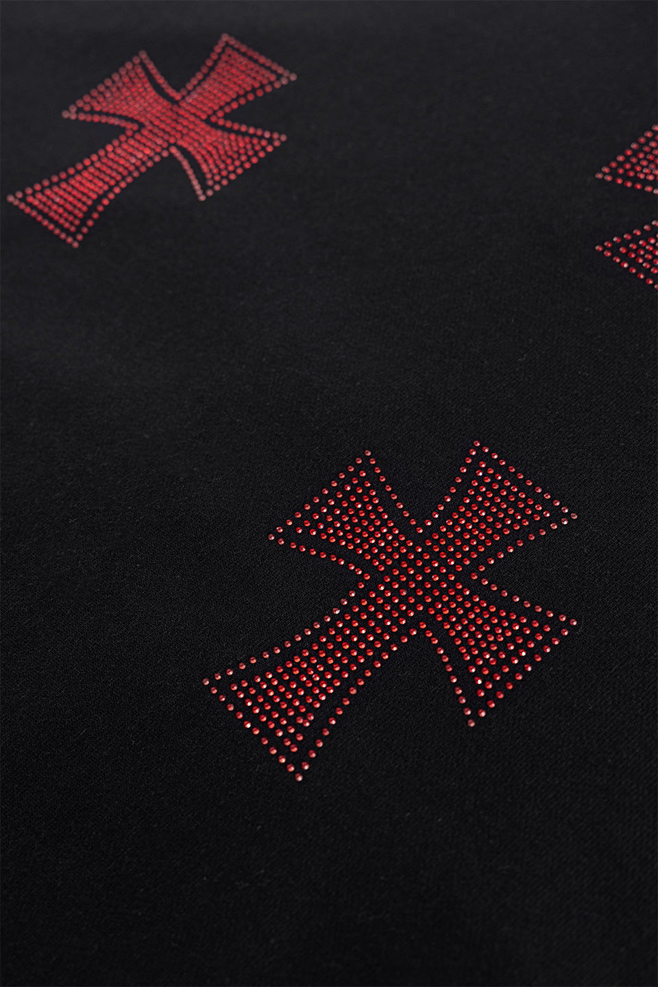 Black x Red Cross Rhinestone Zip Hoodie