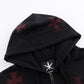 Black X Red Cross Rhinestone Zip Hoodie