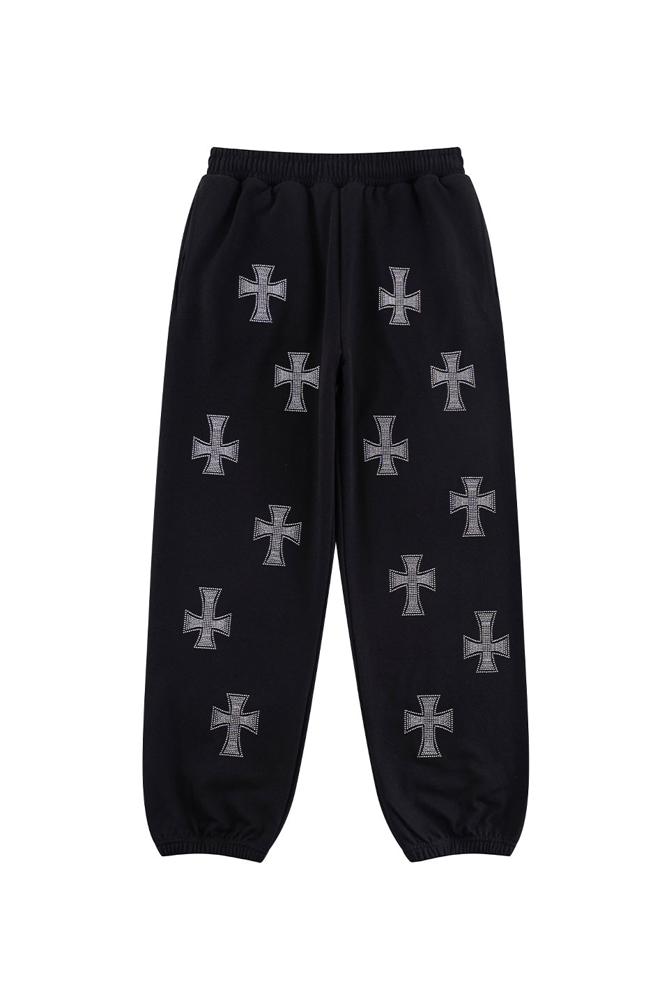 Black x Silver Cross Rhinestone Jogger