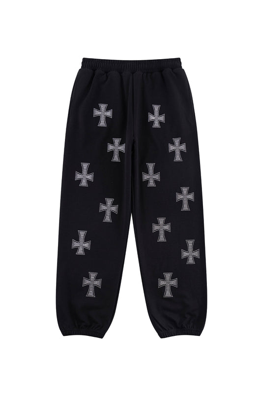 Black x Silver Cross Rhinestone Jogger