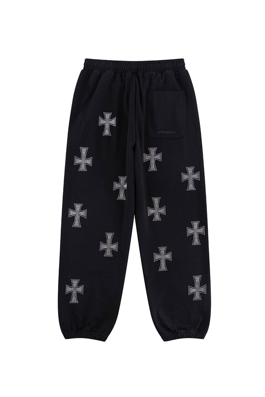 Black x Silver Cross Rhinestone Jogger