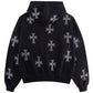 Black X Silver Cross Rhinestone Zip Hoodie