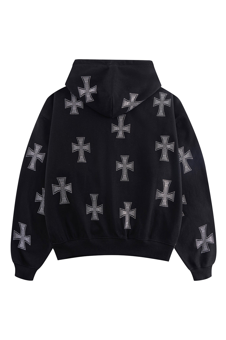 Black X Silver Cross Rhinestone Zip Hoodie