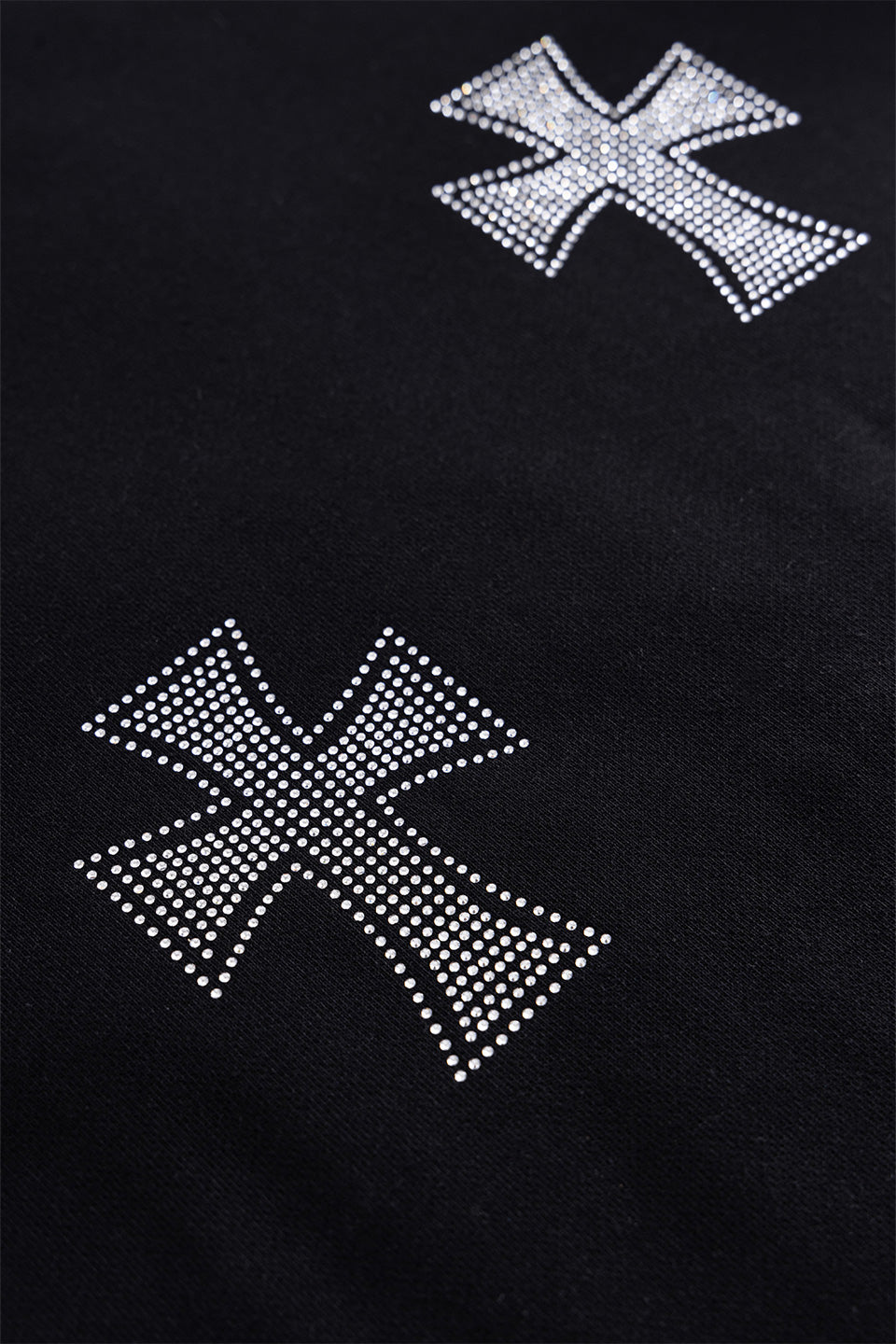 Black x Silver Cross Rhinestone Zip Hoodie