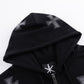 Black x Silver Cross Rhinestone Zip Hoodie