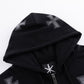 Black X Silver Cross Rhinestone Zip Hoodie