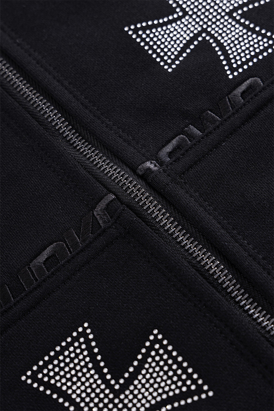 Black x Silver Cross Rhinestone Zip Hoodie