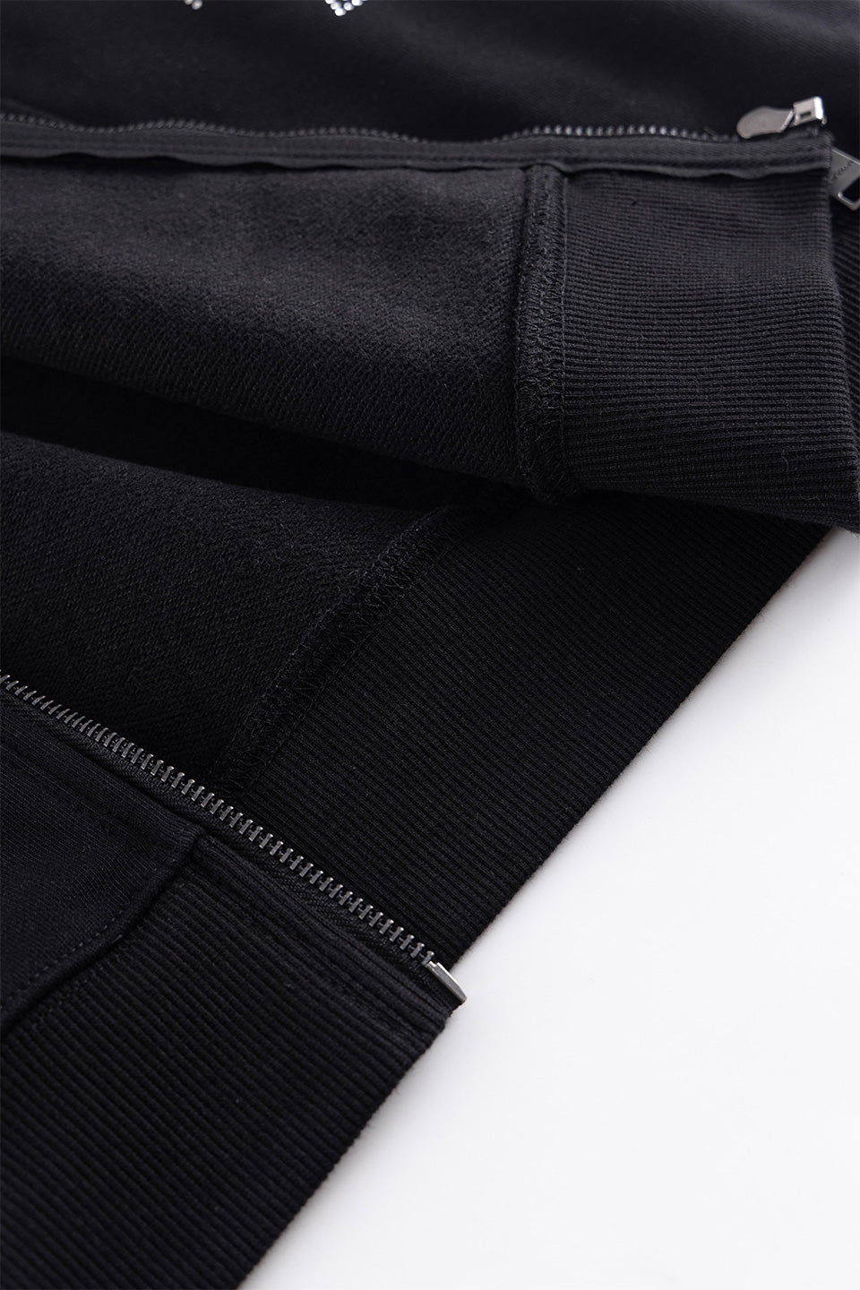 Black x Silver Cross Rhinestone Zip Hoodie