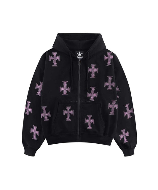 【予約商品】Black x Pink Cross Rhinestone Zip Hoodie【2026年2月上旬~中旬お届け】