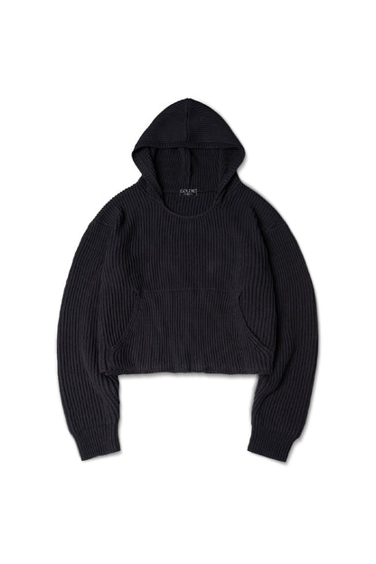 Cropped Knit Hoodie