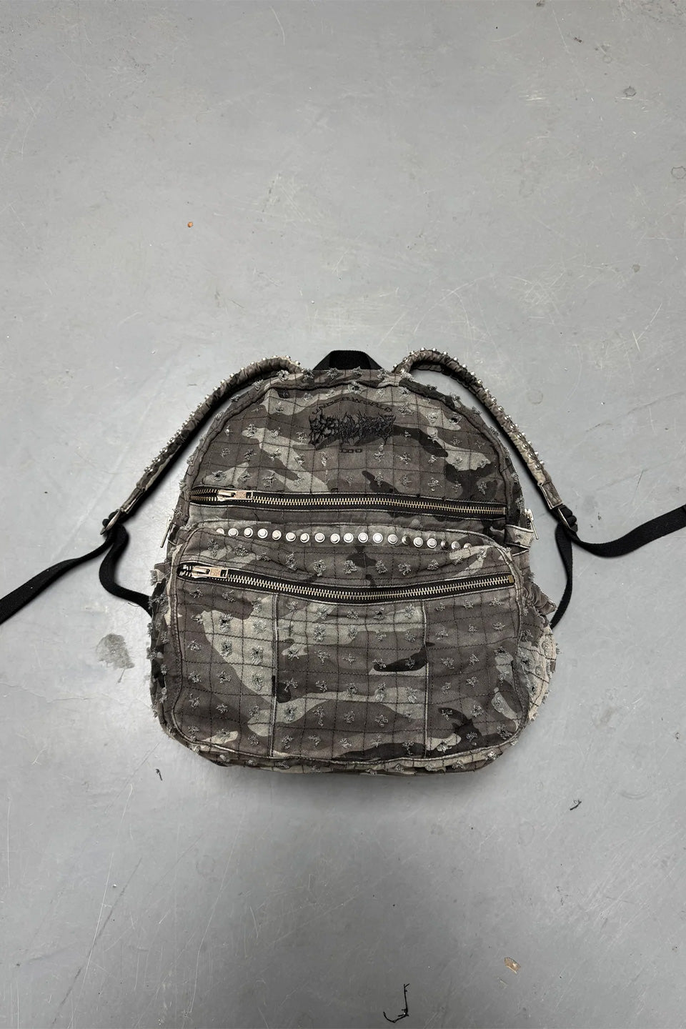 Cammo Trashed Studded Backpack