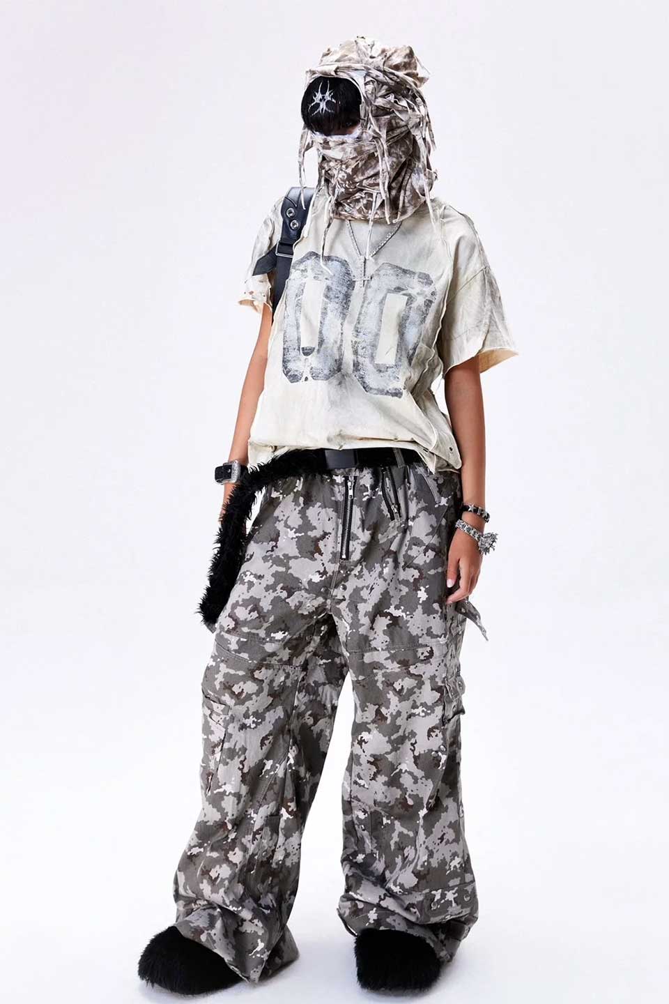 "005 Mily" Camo Flag Cargo Pants