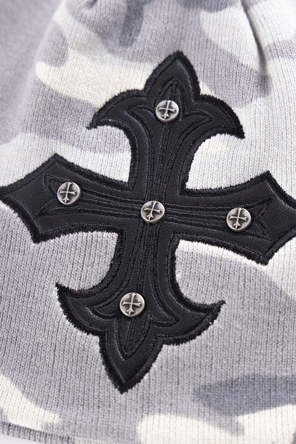 Camouflage Cross Leather Patch Beanie