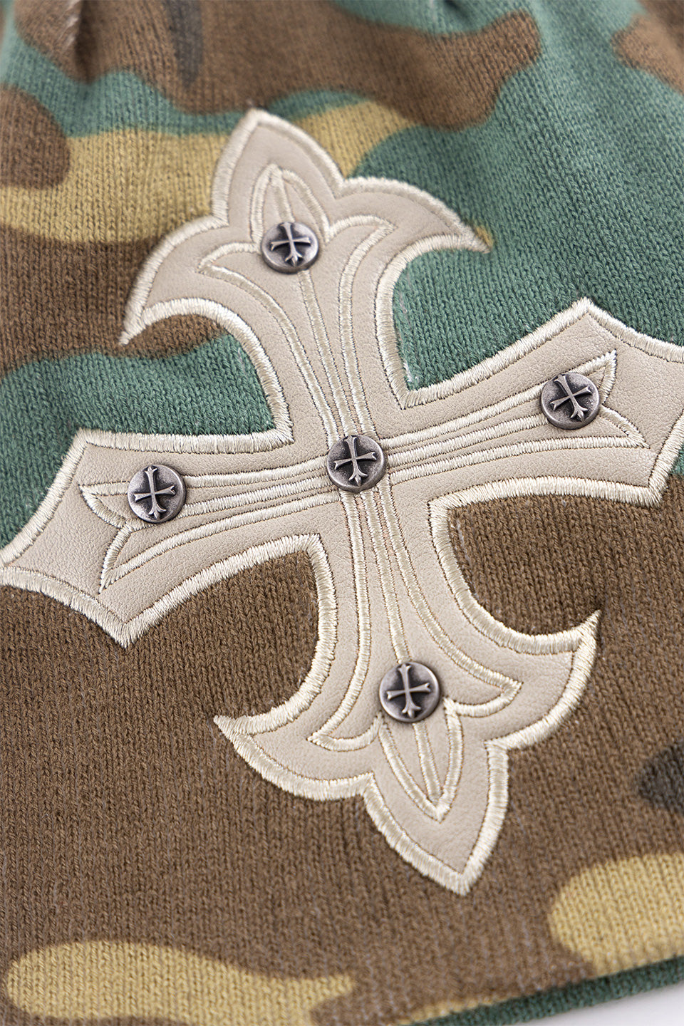 Camouflage Cross Leather Patch Beanie
