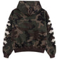 Camouflage Cross Leather Patch Zip Hoodie