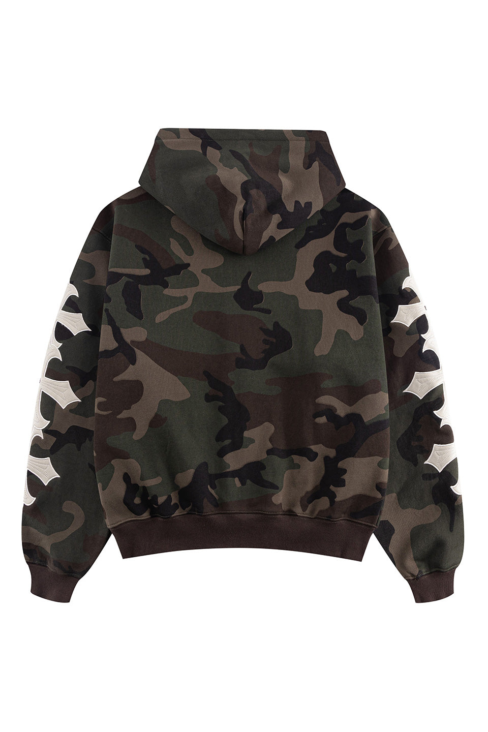 Camouflage Cross Leather Patch Zip Hoodie