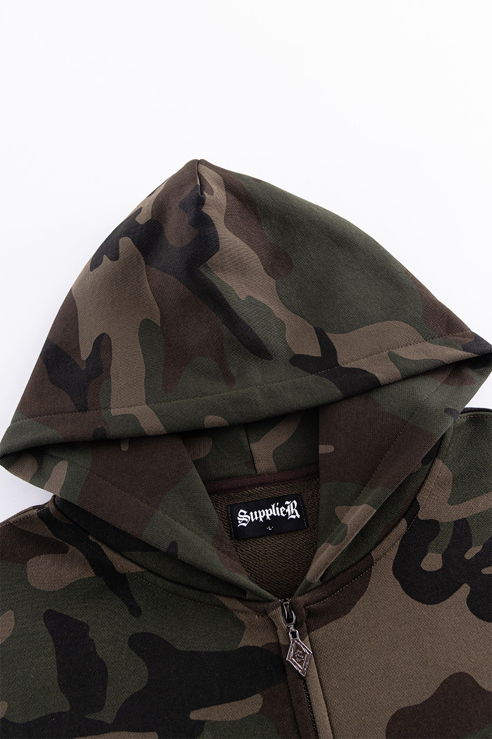 Camouflage Cross Leather Patch Zip Hoodie
