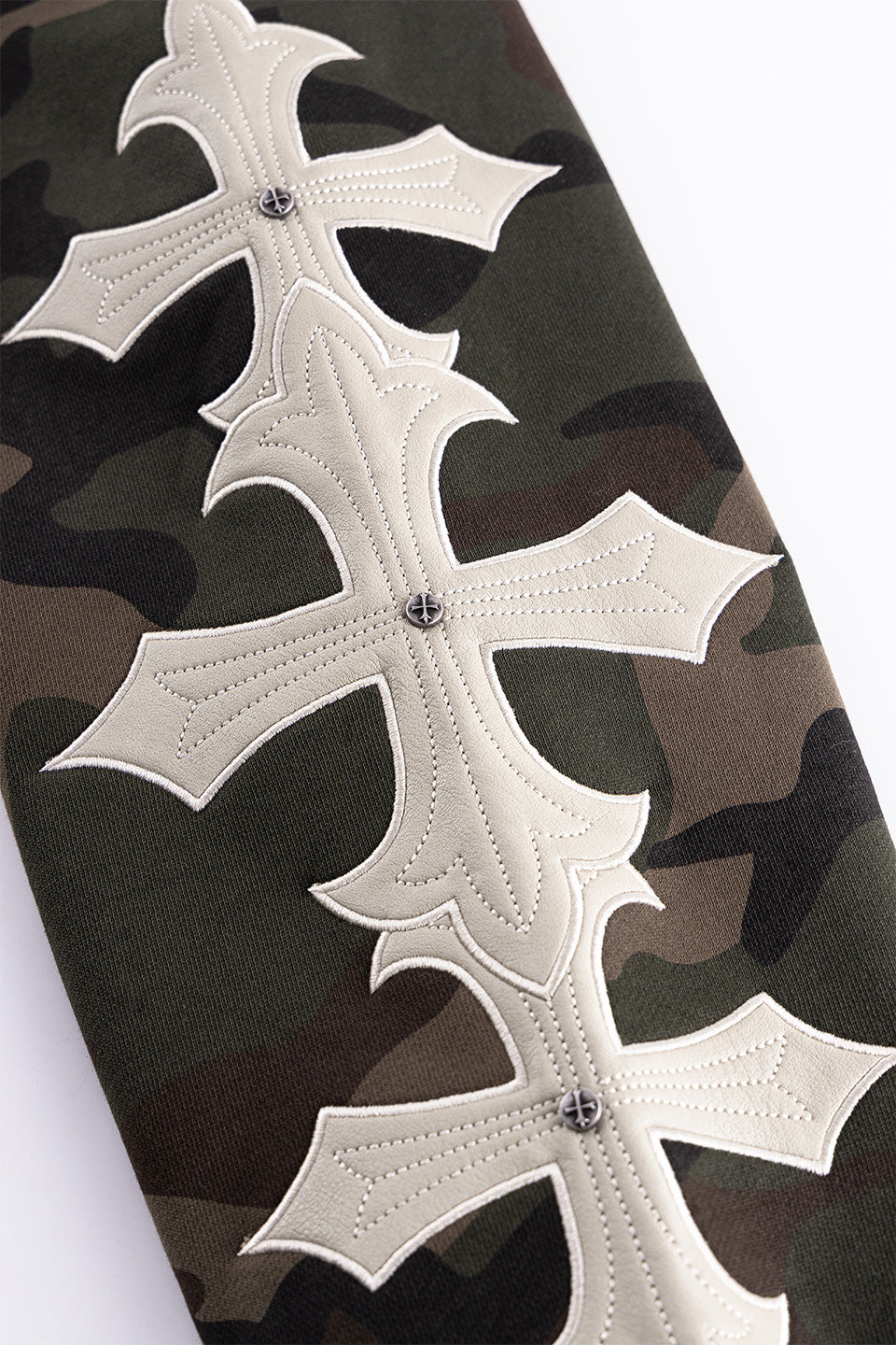 Camouflage Cross Leather Patch Zip Hoodie